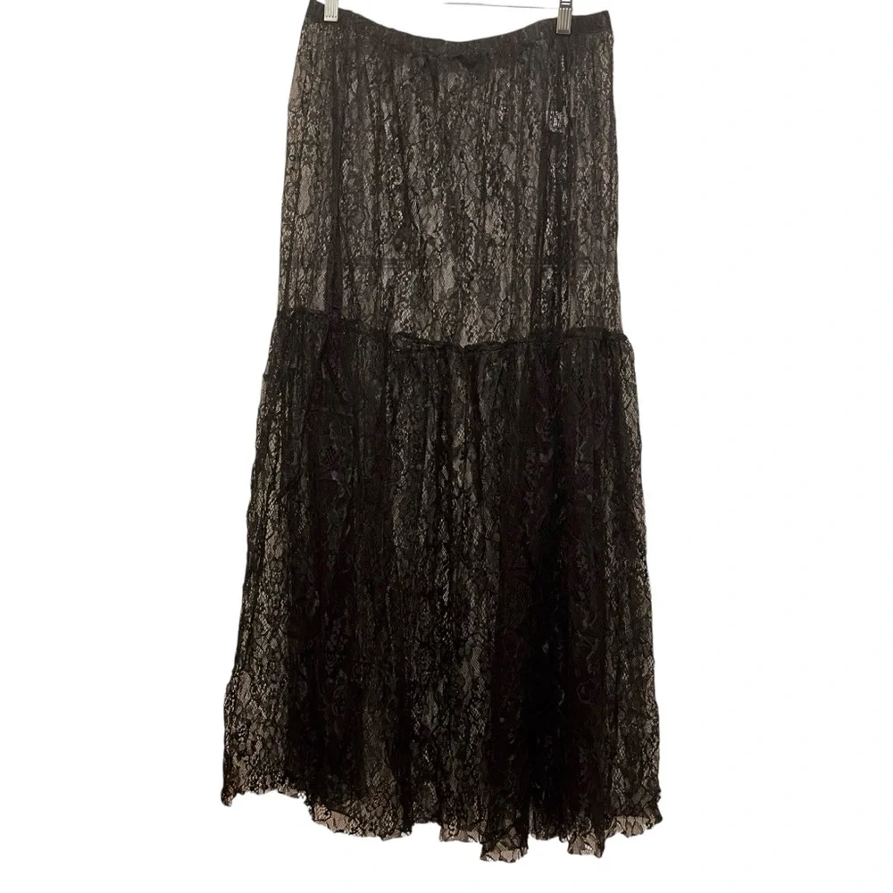 Last one! ❤️ Gothic x Steampunk Sheer Black Maxi Ruffle Lace Skirt